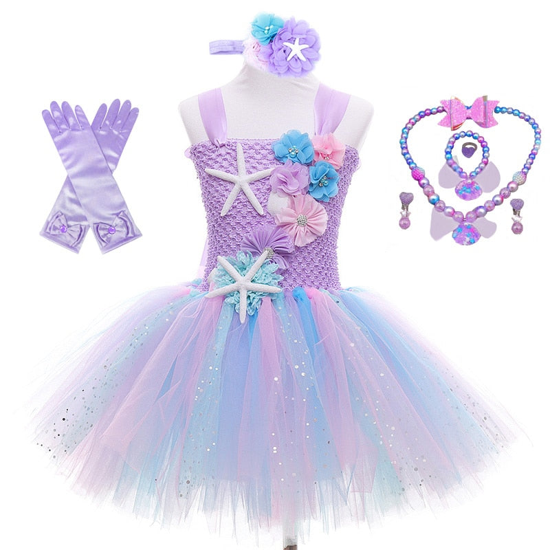Vestido de Tutu da Pequena Sereia Ariel - 2 a 10 Anos