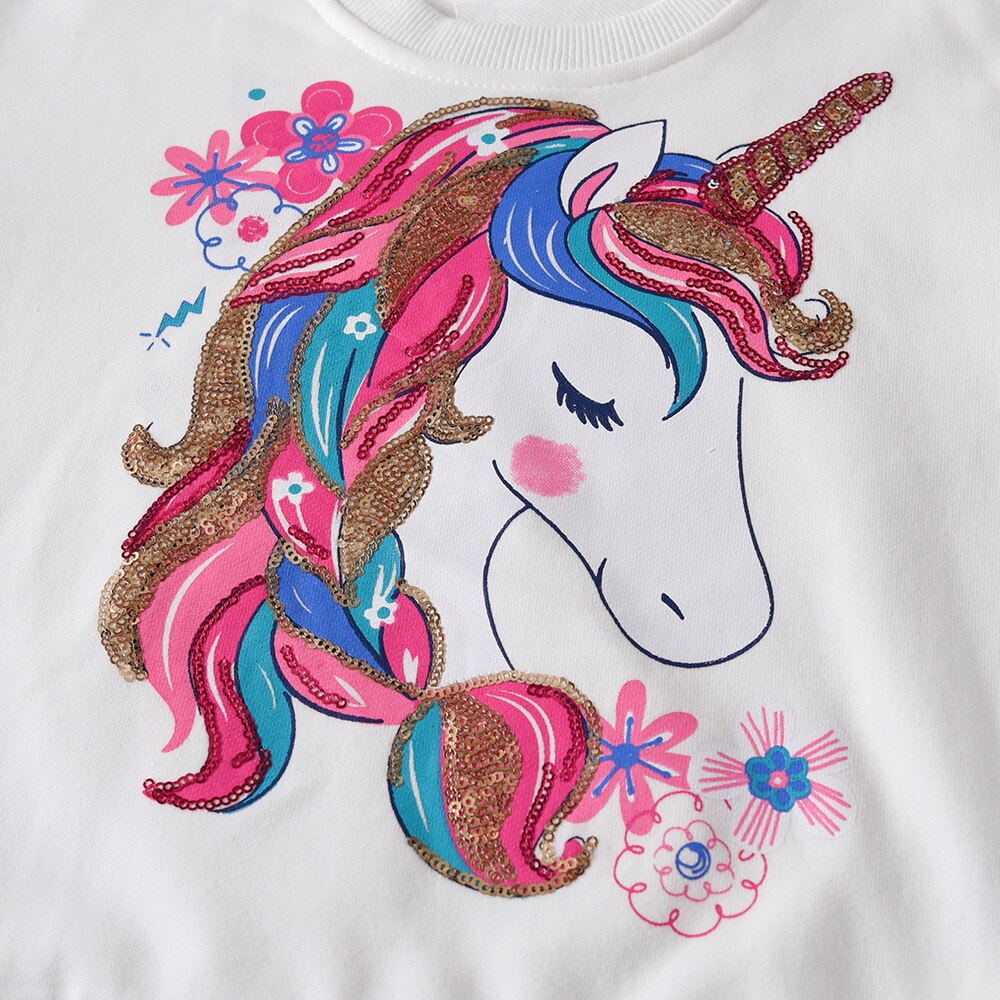 Conjunto listrado de calça e blusa de Unicórnio para meninas - 3 a 12 anos