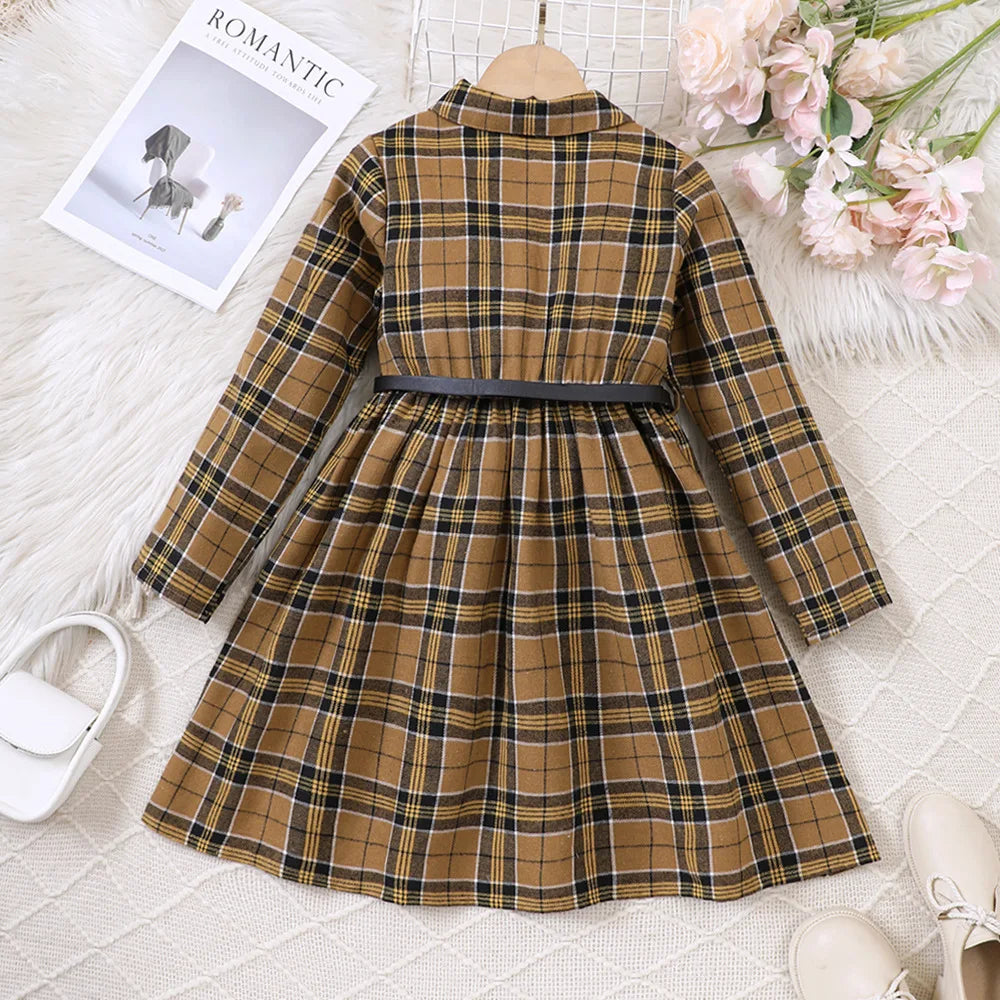 Vestido Xadrez Manga Longa - 5 a 14 anos