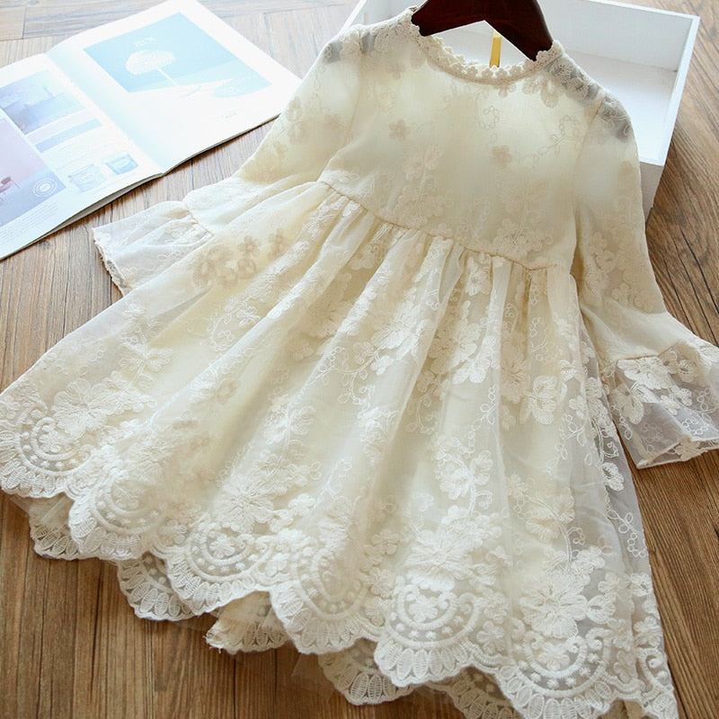 Vestido de Renda Manga Longa - 3 a 8 anos
