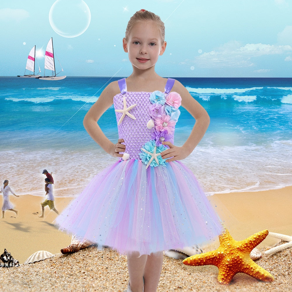 Vestido de Tutu da Pequena Sereia Ariel - 2 a 10 Anos