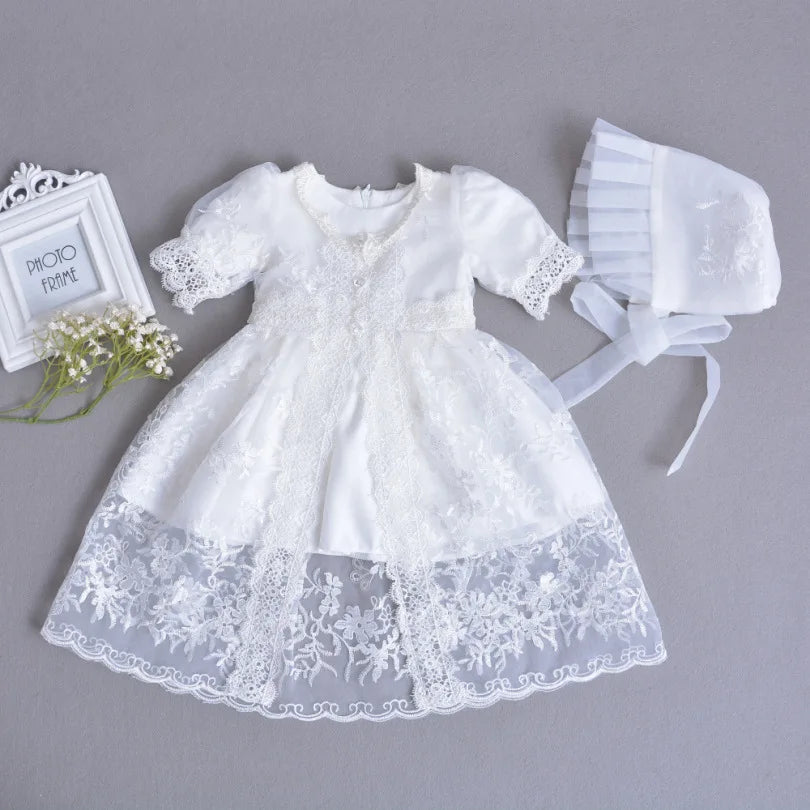 Vestido de Renda com Chapéu - 3 a 24 meses