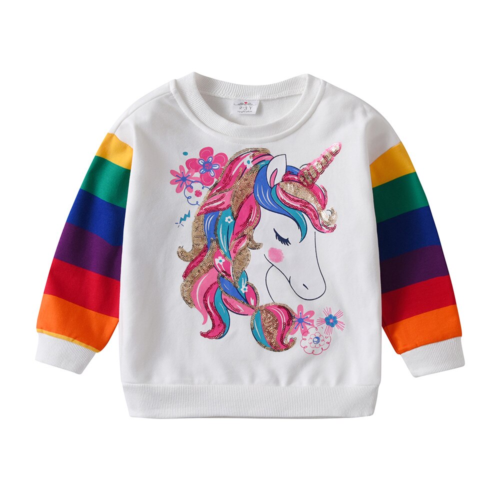 Conjunto listrado de calça e blusa de Unicórnio para meninas - 3 a 12 anos