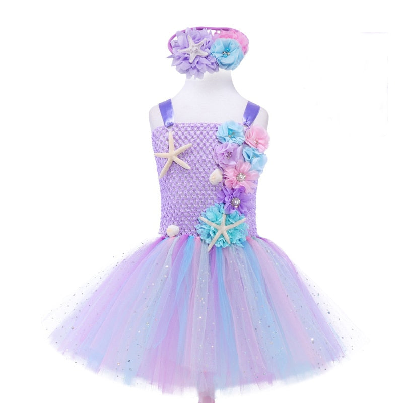Vestido de Tutu da Pequena Sereia Ariel - 2 a 10 Anos