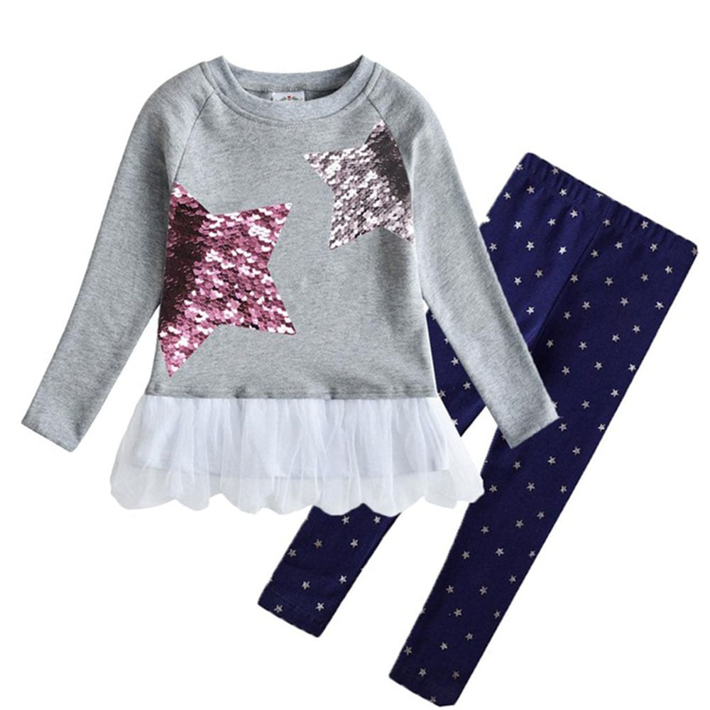 Conjunto Infantil Feminino Colorido de Calça e Blusa - 3 a 8 anos
