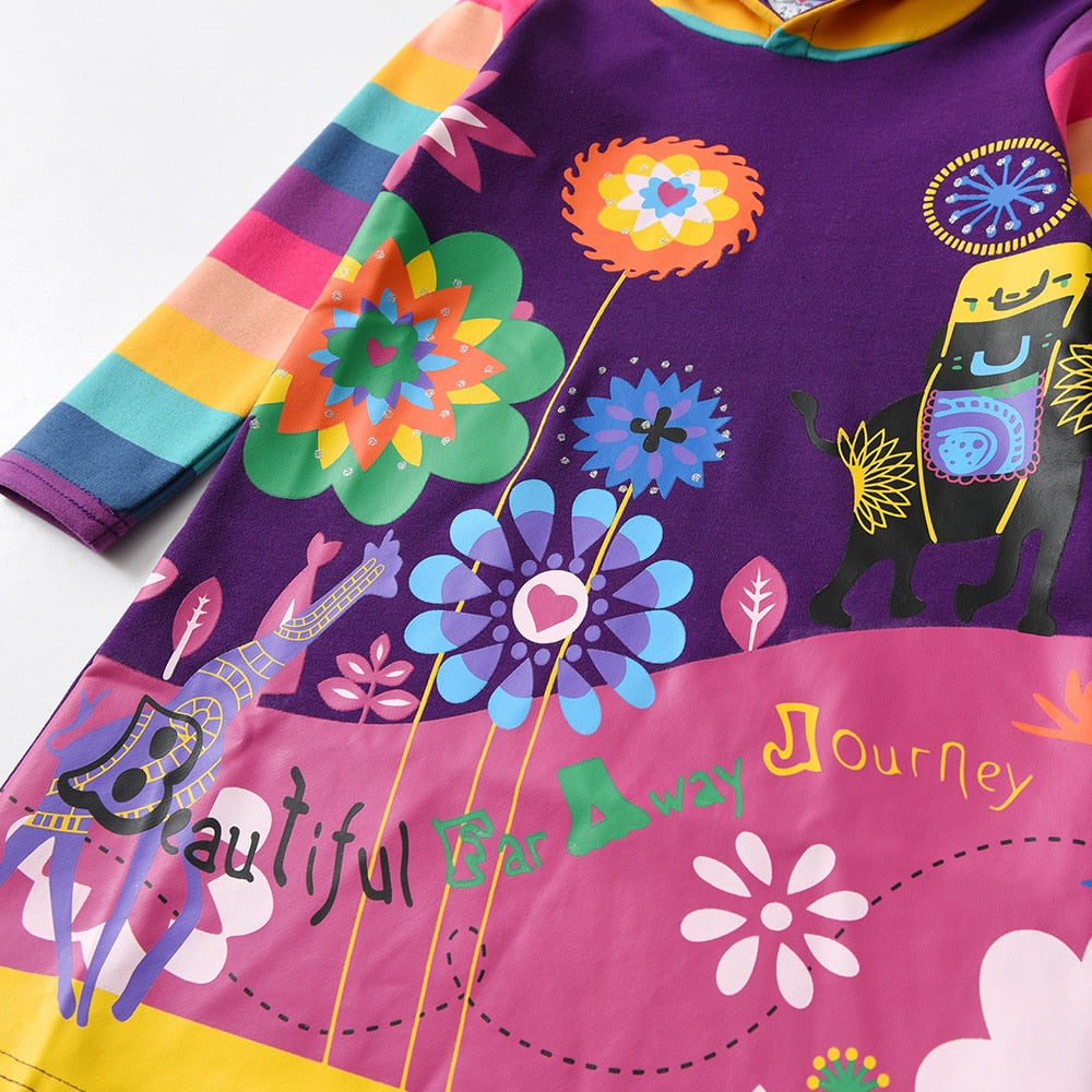 Vestido infantil com capuz para o inverno - 3 a 12 anos