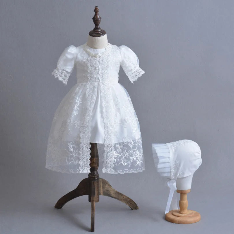 Vestido de Renda com Chapéu - 3 a 24 meses