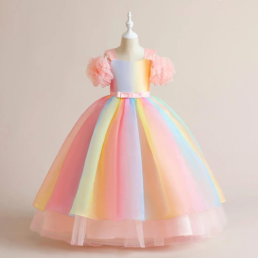 Vestido Colorido com Mangas Bufantes - 8 a 12 anos