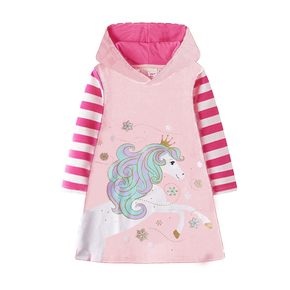 Vestido Unicórnio com Capuz - 3 a 12 anos