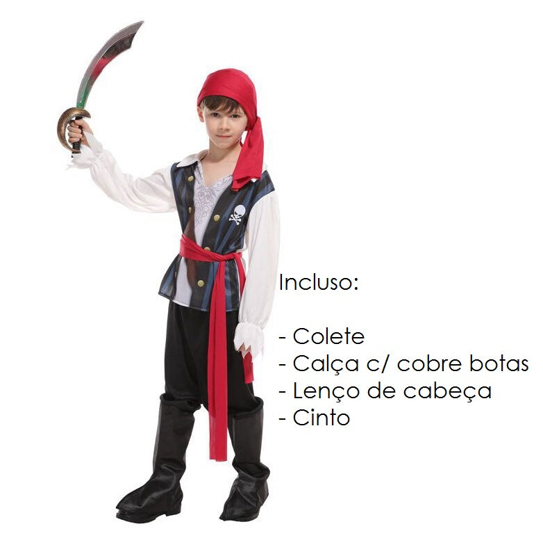 Fantasia Infantil de Pirata para Meninos - 110 a 140 cm