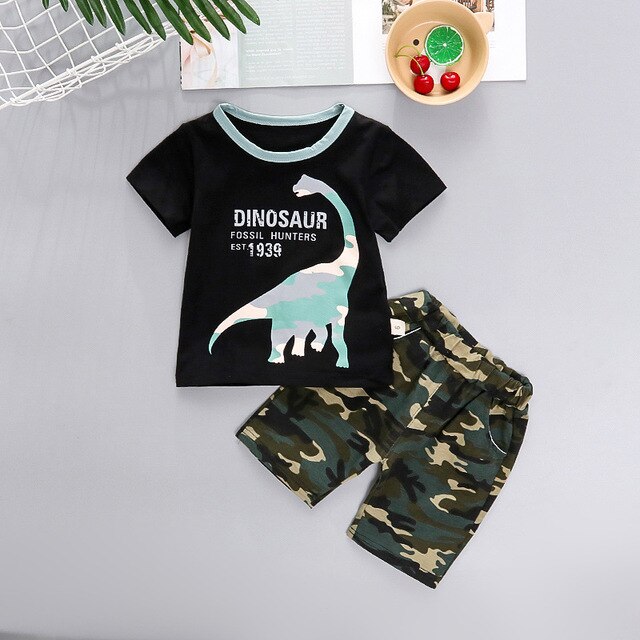Conjunto de Roupas de Verão Para Meninos Com Duas Peças (Camisa + Bermuda) - 9 Meses a 4 Anos