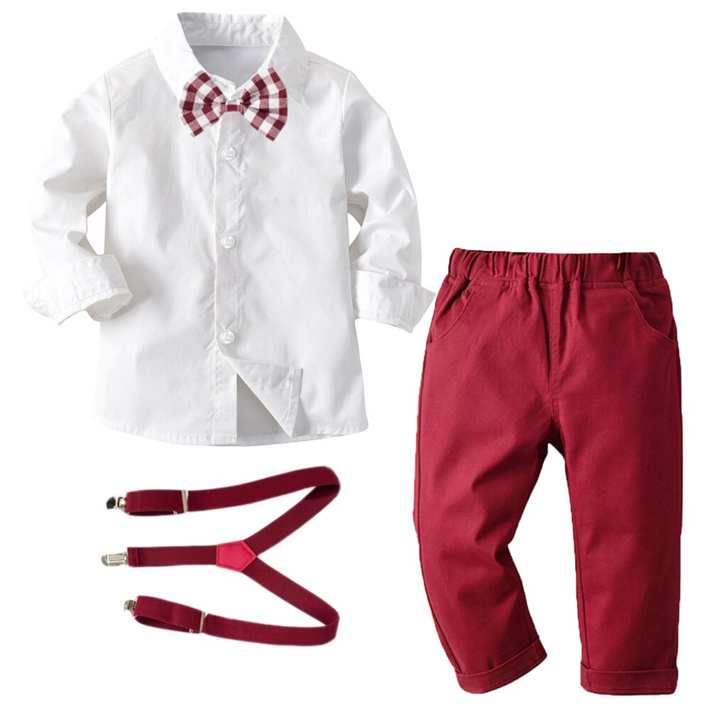 Conjunto Camisa com Gravata, Calça e Suspensório - 1 a 7 anos