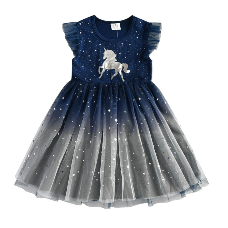 Vestidos Manga Curta Unicórnio - 3 a 8 anos