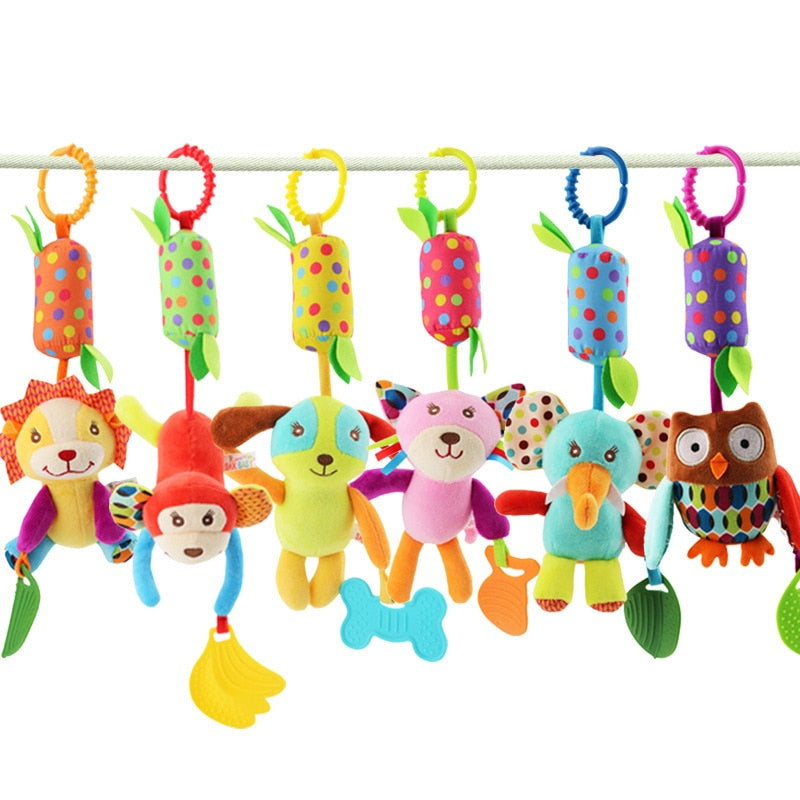 Móbile de pelúcia para bebê, brinquedo educacional com chocalhos
