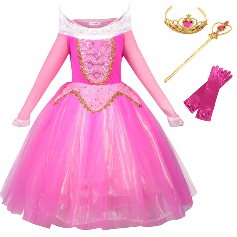 Vestido da Bela Adormecida para crianças - 3 a 8 anos