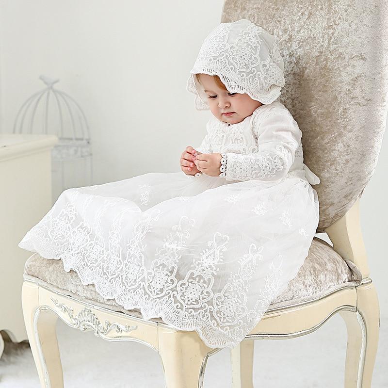 Vestido de Renda Mandrião para Batizado Manga Comprida - 3 a 24 meses