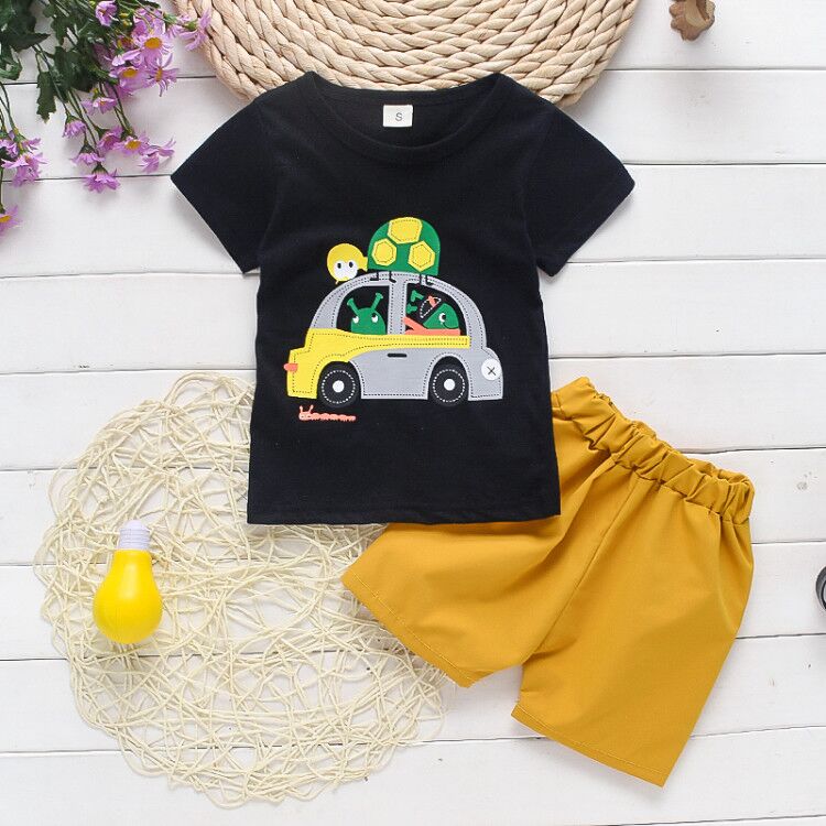 Conjunto de Roupas de Verão Para Meninos Com Duas Peças (Camisa + Bermuda) - 9 Meses a 4 Anos
