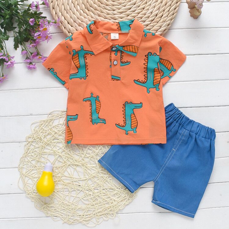 Conjunto de Roupas de Verão Para Meninos Com Duas Peças (Camisa + Bermuda) - 9 Meses a 4 Anos