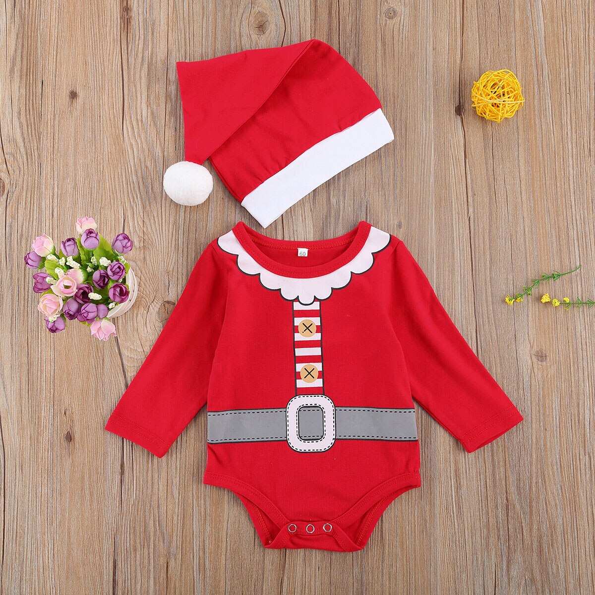 Body Natalino Manga Longa com Touca - RN a 12 meses