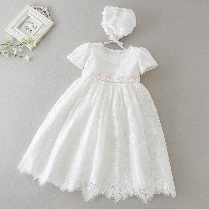 Vestido de Renda Mandrião Para Batizado - 3 Meses a 2 Anos