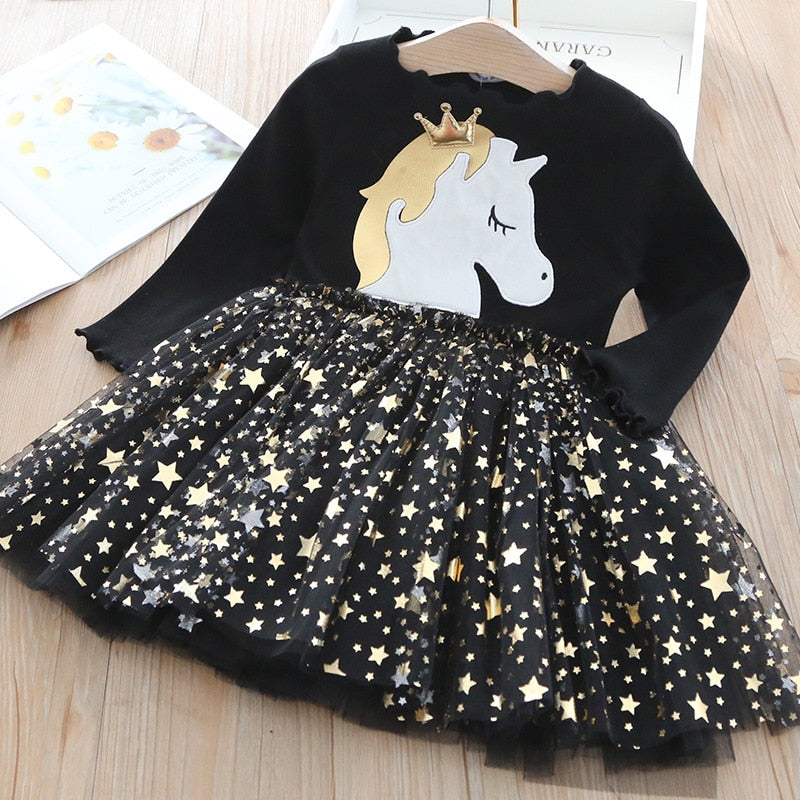 Vestido de Malha com Manga Comprida e Estampa de Unicórnio