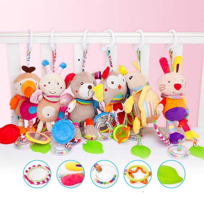 Móbile de pelúcia para bebê, brinquedo educacional com chocalhos