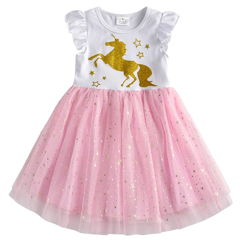 Vestidos Manga Curta Unicórnio - 3 a 8 anos