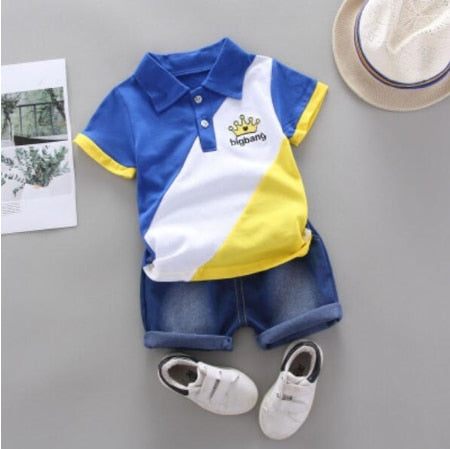 Conjunto de Roupas de Verão Para Meninos Com Duas Peças (Camisa + Bermuda) - 9 Meses a 4 Anos
