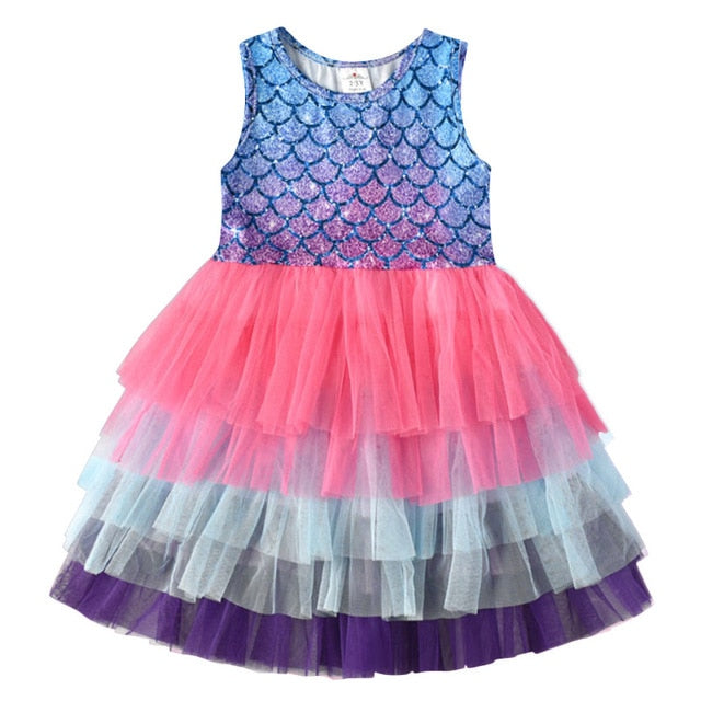 Vestido de Sereia Manga Curta - 3 a 8 anos