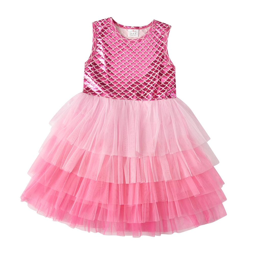 Vestido de Sereia Manga Curta - 3 a 8 anos