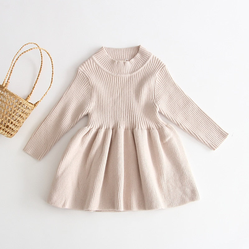 Vestido Manga Longa e Gola Alta - 6 Meses a 5 Anos