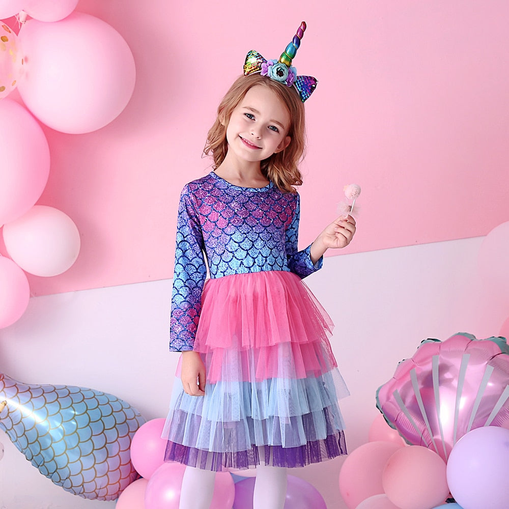Vestido de Sereia Manga Longa - 2 a 8 anos