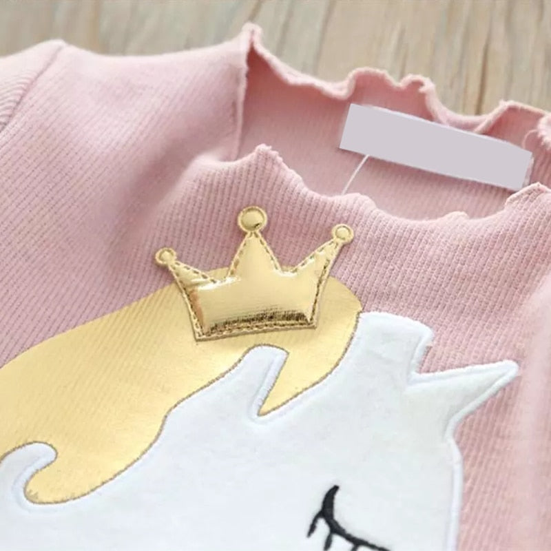 Vestido de Malha com Manga Comprida e Estampa de Unicórnio