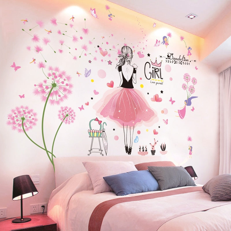 Adesivo decorativo (papel de parede) - flores, flamingo, bailarinas