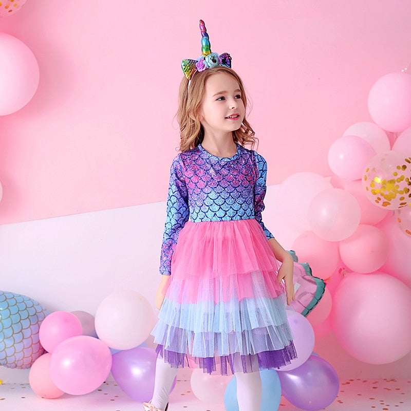 Vestido de Sereia Manga Longa - 2 a 8 anos