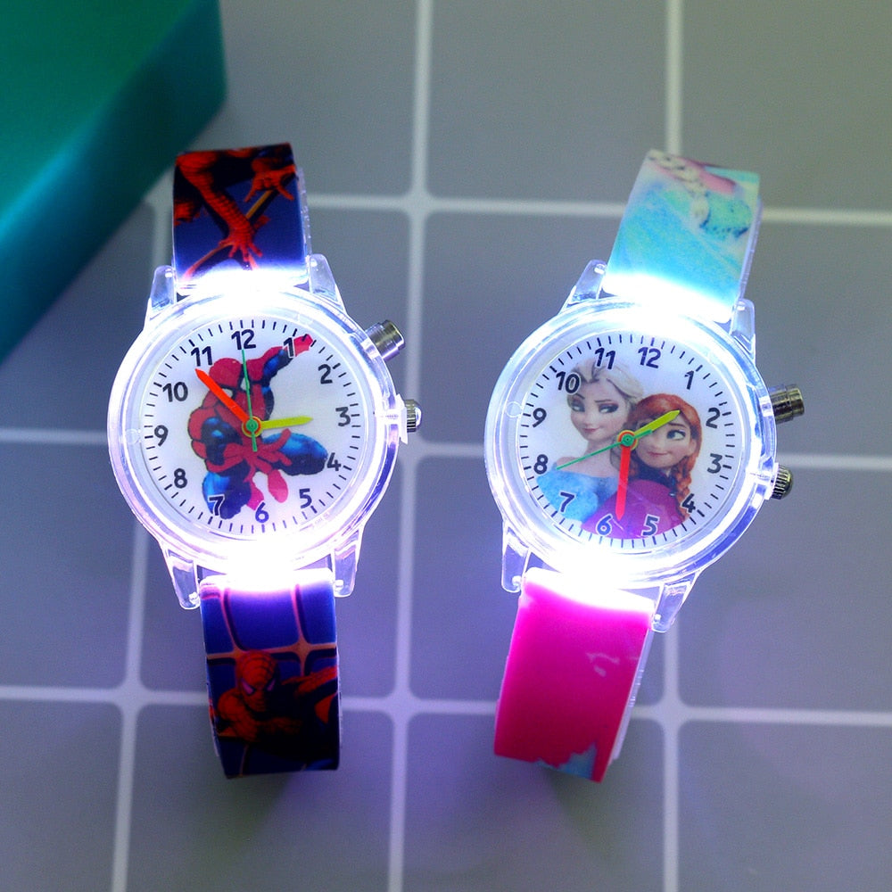 Relógio Infantil Para Crianças Flash Light - Frozen, Homem Aranha