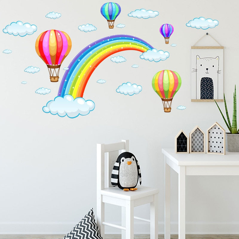 Adesivo decorativo (papel de parede) - Balão, arco íris e nuvem