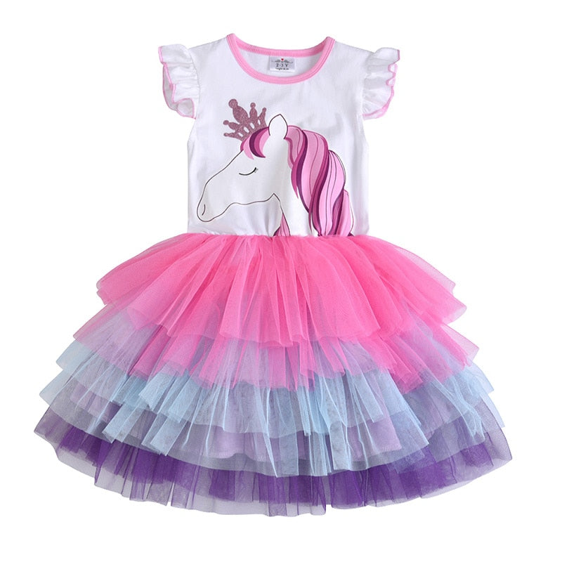 Vestidos Manga Curta Unicórnio - 3 a 8 anos