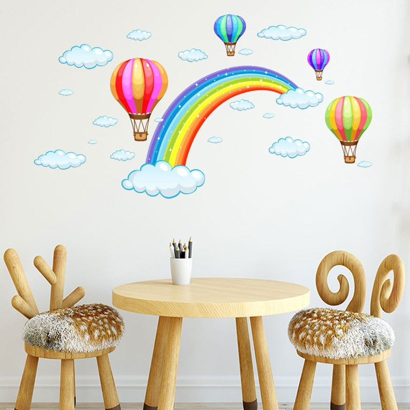 Adesivo decorativo (papel de parede) - Balão, arco íris e nuvem