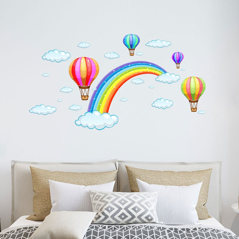 Adesivo decorativo (papel de parede) - Balão, arco íris e nuvem