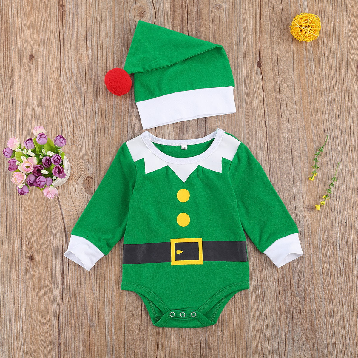 Body Natalino Manga Longa com Touca - RN a 12 meses