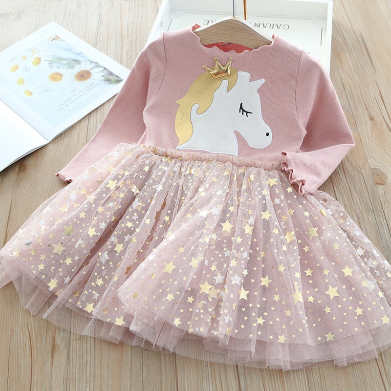 Vestido de Malha com Manga Comprida e Estampa de Unicórnio