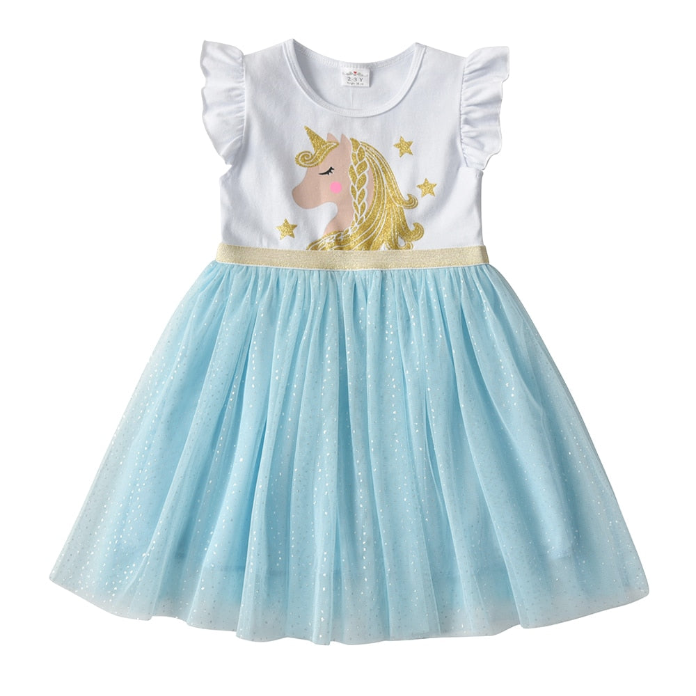 Vestidos Manga Curta Unicórnio - 3 a 8 anos