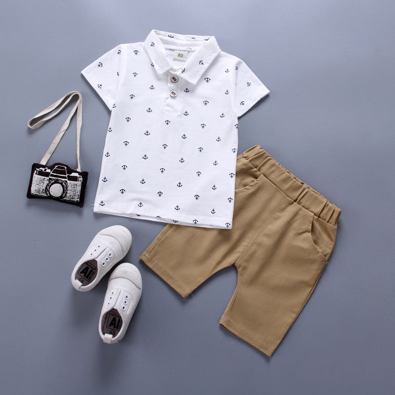 Conjunto de Roupas de Verão Para Meninos Com Duas Peças (Camisa + Bermuda) - 9 Meses a 4 Anos