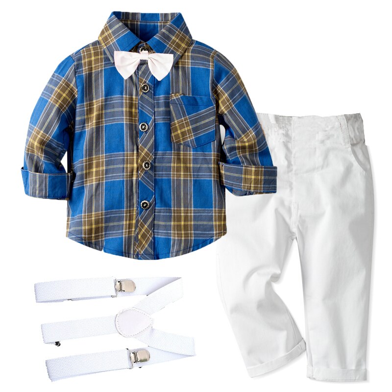 Conjunto Camisa com Gravata, Calça e Suspensório - 1 a 7 anos