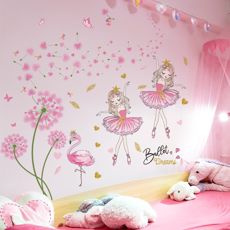 Adesivo decorativo (papel de parede) - flores, flamingo, bailarinas