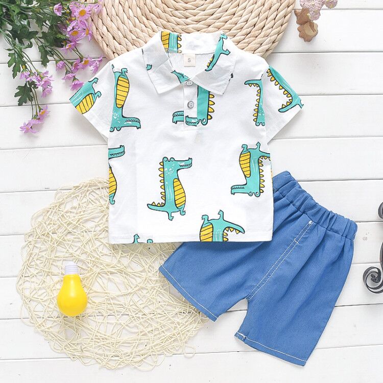 Conjunto de Roupas de Verão Para Meninos Com Duas Peças (Camisa + Bermuda) - 9 Meses a 4 Anos