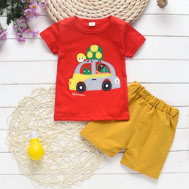 Conjunto de Roupas de Verão Para Meninos Com Duas Peças (Camisa + Bermuda) - 9 Meses a 4 Anos
