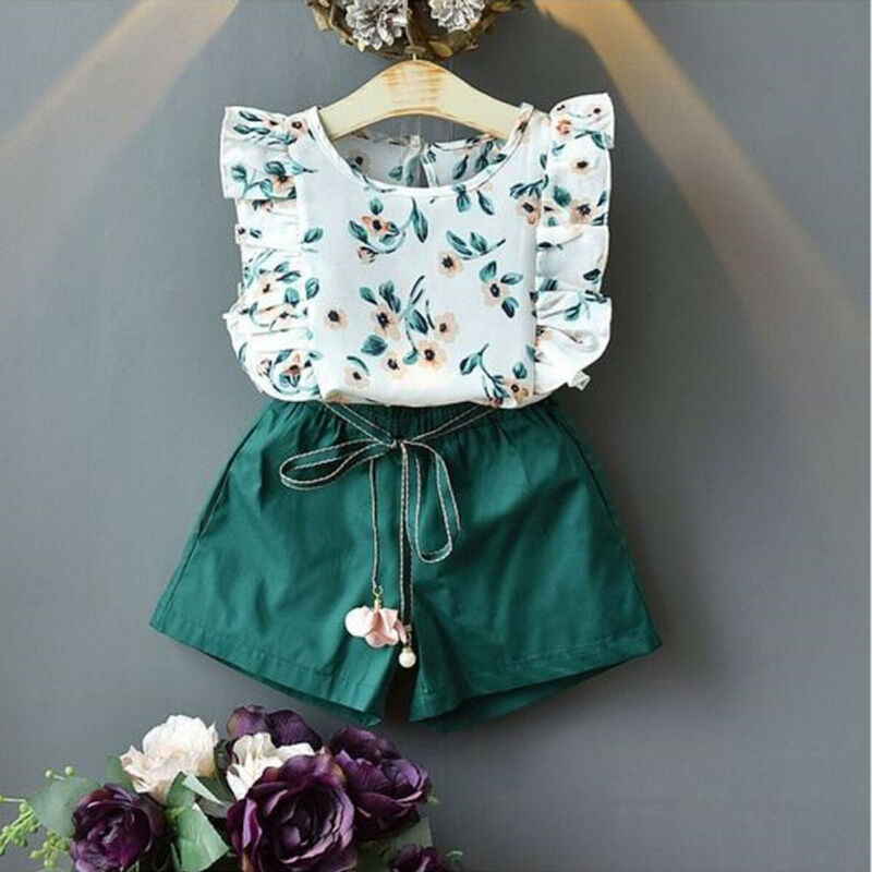 Conjunto Blusa e Short Verde Floral - 2 a 7 anos