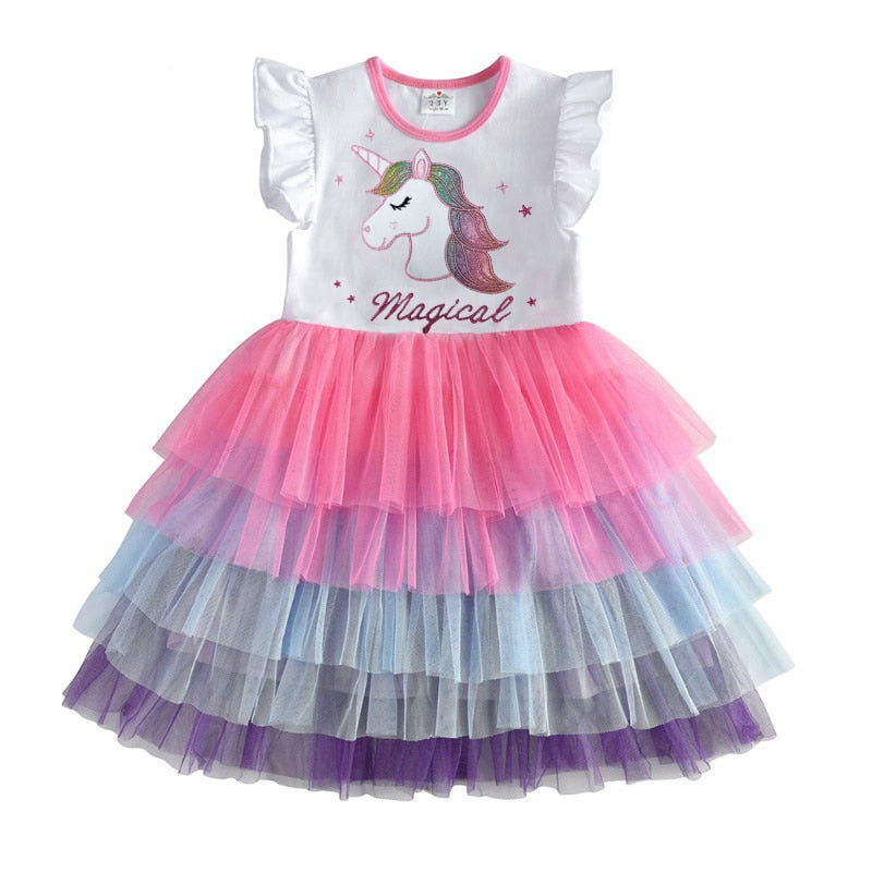 Vestidos Manga Curta Unicórnio - 3 a 8 anos